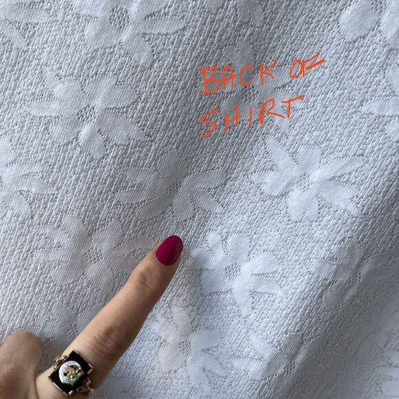 VTG 80s 90s Natural Issue White Daisy Jacquard Polo Shirt Semi Sheer L - Picture 6 of 7